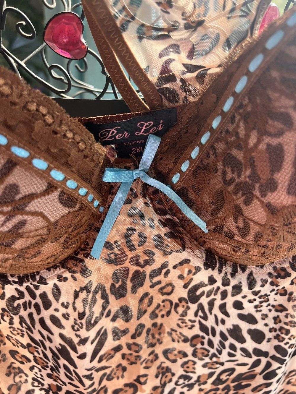 Per Lei Two Piece Lingerie Animal Print Slip w Padded Cups And G String Size 2XL